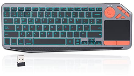 KOOCHUWAH Teclado Inalámbrico Touchpad Retroiluminado Multidispositivo Bluetooth para iPad Tablet PC Smart TV, Teclado QWERTY Español Windows Android iOS (2.4G)