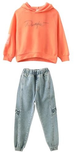 amropi Filles Ensembles Pantalon et Haut Sweats à Capuche Survêtement Jeans Jogging Vêtement pour 3-15 Ans