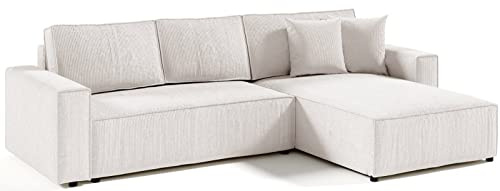 Mars Meble L-förmig Ecksofa Elias Couch mit Schlaffunktion + Stauraum Sofa 290cm Wohnzimme (Beige)