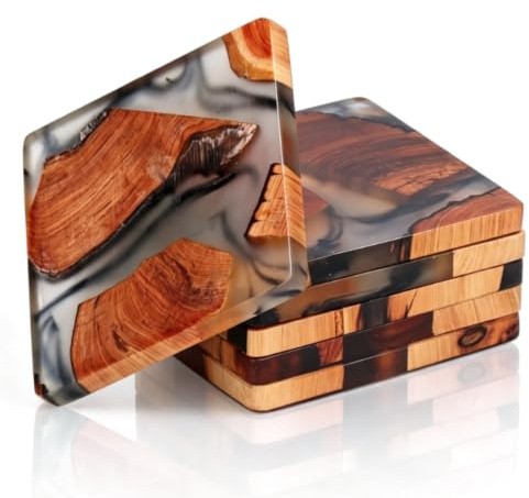 6 Stück Holzuntersetzer, Holzuntersetzer, Epoxidharz-Untersetzer, Isolierbecher, Untersetzer, Bauernhaus-Untersetzer-Set, Schutz-Tischplatte, Arbeitsplatte und Oberflächen(Braun)