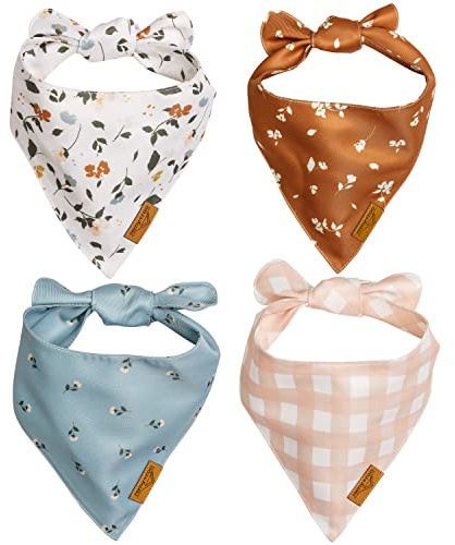Remy+Roo Large Spring Dog Bandanas - 4 Pack Emily Set | Premium Durable Adjustable Polyester Fabric Dog Scarfs | Patented Shape Girl Dog Bandana, Trendy Patterns, Floral Dog Bandana