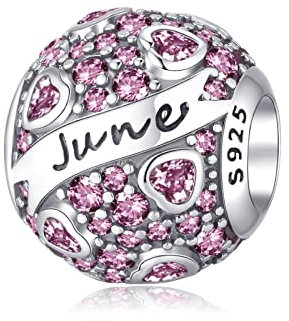 Symretie Geburtsstein Juni Charms Anhänger 925 Sterling Silber - Juni Birthstone Bead Charms Perlen Geburtstag mit Zirkonia für Europäische Armbänder Halsketten