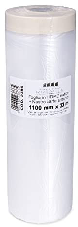 PENNELLIFICIO 2000 | Rotolo in Polietilene con Nastro Adesivo, Set Mascheratura, Protezione Pareti, Muri, Battiscopa, Mobili, Telo Copritutto, Dimensioni 110 cm x 33 m – Made in Italy