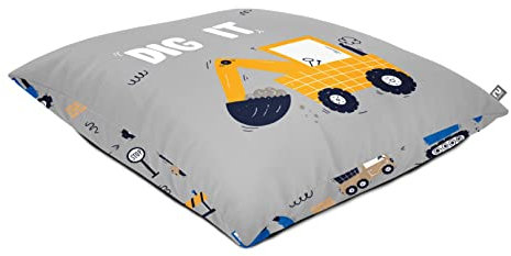 rucomfy Beanbags Printed Kids Large Square Floor Cushion Bean Bag. Perfect for Chidrens Bedroom or Play-room. Giant Plush Pillow for Child with Filling. Machine Washable - 70 x 70cm (Dig It Grey)