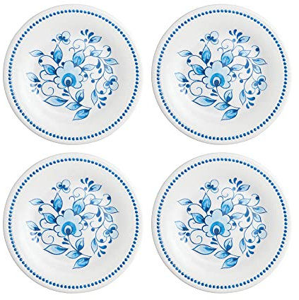 UP UPware Blue and White Floral Melamine Round Dessert Plates, Small Serving Plates, for Appetizer, Snacks, and Side Dishes, Blue, 6 Inch, Set of 4
