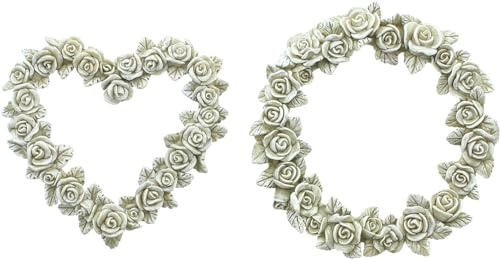 Rosendeko Herz & Kranz, 2er Set, dezent weiß gekalkt, Polyresin Maße: Herz Ø 13 cm, Kranz Ø 14 cm