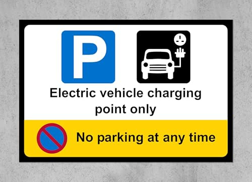 EV Electric vehicle charging point no parking at any time safety sign - 1mm flexible Plastic sign (400mm x 300mm)