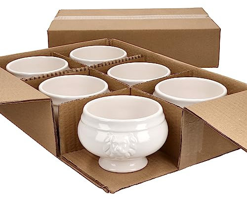 MamboCat Leo - Set di 12 terrine a testa di leone, misura piccola, 450 ml, per 12 persone, tazze da zuppa bianche da 0,45 litri, con teste di leone, per zuppa di nozze, piselli o lenticchie