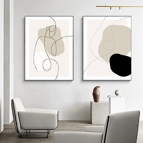 Herfair 2er Stilvolle Design Poster Set, Abstrakt Geometrie Line Wandbilder Kunstposter Einfachheit Bilder Leinwand Wohnzimmer, Ohne Rahmen Schlafzimmer Wanddeko Poster (40x50cm)