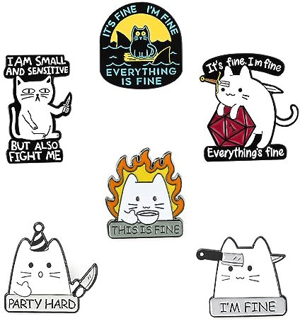 Bebochoi 6 Pièces Broche Pin en Métal en Émail, Chat Émail Broches Amusants, Epingle à Badge en Métal Alphabet du Chat, pour Vêtements Sacs Vestes Accessoire DIY Artisanat