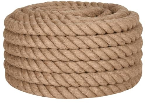 Homgoday Jute Rope Hemp Rope Garden String Parcel Cord Rope Heavy Rope Craft Cord for Garden, Crafts, Floristry, DIY Gardening and Decoration 5 m Length 36 mm Thickness