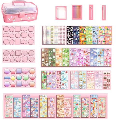 JHzood Set Fai da Te di Carte Goo Colorate, Set di Adesivi per Carte di Giocattoli, con Scatola di Immagazzinamento, Arte E Artigianato degli Adesivi, Materiali per Ornamenti da Appendere (457PCS)