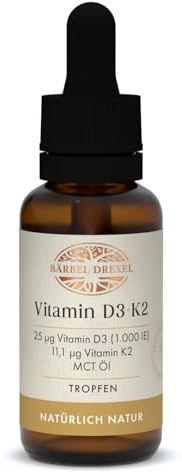 Vitamin D3 1.000 IE + K2 in MCT-Öl, Vitamine aus natürlichen Quellen ohne künstliche Zusätze (10 ml) Naturheilkunde BÄRBEL DREXEL®