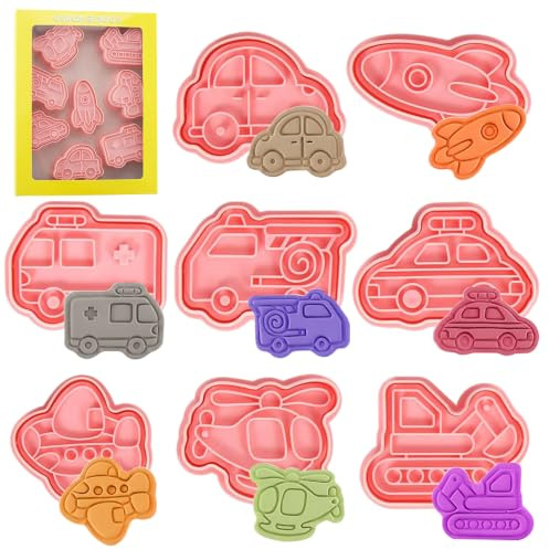8 Stück Keksausstecher Kinder Auto,Plätzchen Ausstecher Auto,Transport-Ausstechformen,Fahrzeug Plätzchen Ausstechformen,Cookies Cutter