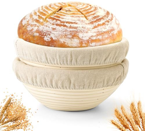 Savorella Bread Proofing Baskets Set of 2 8/20cm Round Dough Proofing Bowls W/Liners Perfect for Home Sourdough Bakers Baking (20CM, Round)