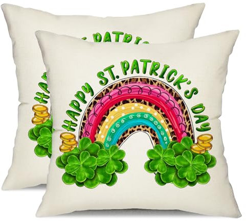 JXZYGMD St. Patricks Day Kissenbezüge, 45,7 x 45,7 cm, 2 Stück, Happy St. Patricks Day, Glücksklee-Dekoration für Sofa, Heimdekoration