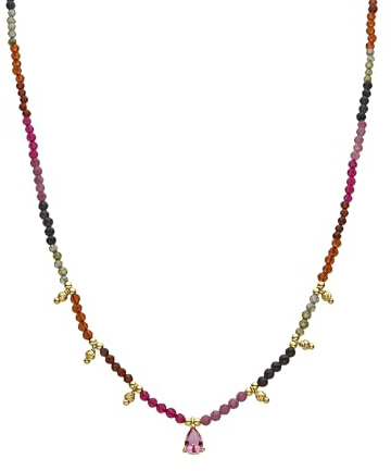 LUXENTER Collar Mujer en Aleación de Metal con Turmalina Multicolor Color Dorado Acabado en Oro Amarillo de 18k Cierre Mosquetón Largo 42 cm + 3 cm Extensión Modelo Baim