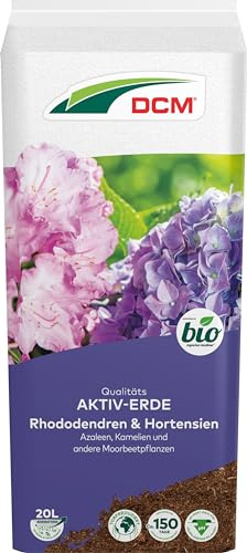 DCM AKTIV Erde Rhododendren & Hortensien - Spezialerde - für Moorbeetpflanzen & säureliebende Pflanzen - Mit organischem Dünger - Mit Mykorrhiza-Pilzen - Torfreduzierte Pflanzenerde - Bio - 20 L