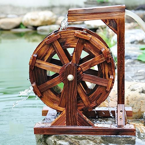 Fuente de Agua para jardín, Adorno en Cascada, Fuente de Madera de Abeto, decoración de Cascada, Fuente de Agua Independiente, Rueda hidráulica, Ruedas Feng Shui, Fuente para Interior y Exterior, pa