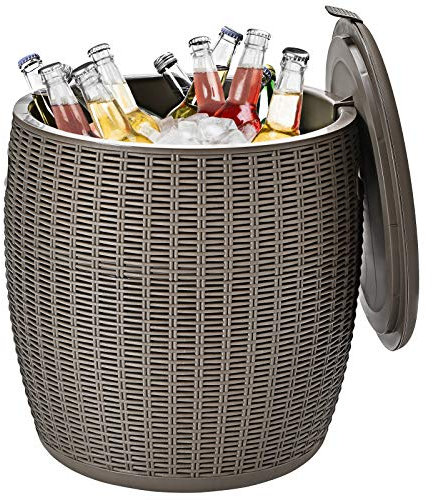 CASEGO 45L Ice Bucket Table, Multifunctional Beverage Insulated Box with Lid and Handle, Suitable for Garden, Terrace (Brown)