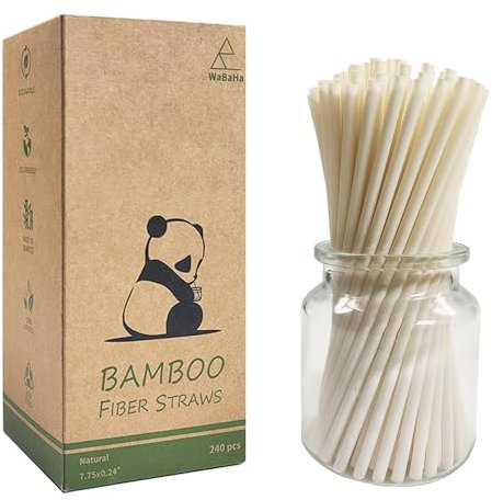 Biodegradabili Cannucce di Bambù (19,7cm x 6mm), 240 Pezzi Compostabili Natural Bamboo in Fibra Cannucce Usa e Getta per Bevande, Cocktail, Bar, Coffee