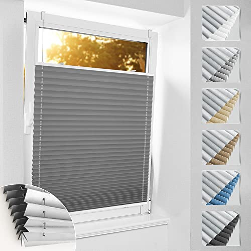 bobodeco Plissee ohne Bohren Verdunkelung Klemmfix, Grau 85x150cm Thermo Plissee 100% Verdunkelnd & lichtundurchlässig Jalousie, Sichtschutz und Sonnenschutz, Aluminium Rollos für Fenster & Tür