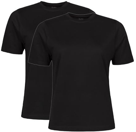 Spairs Womens Plain Essential T-Shirts - Half Cotton, Half Soft Cooling Breathable Bamboo, Crew Neck, Short Sleeve, Tagless, Black, White, Navy, Sizes UK 10, 12, 14, 16, 18, 2 Pack Black UK 12
