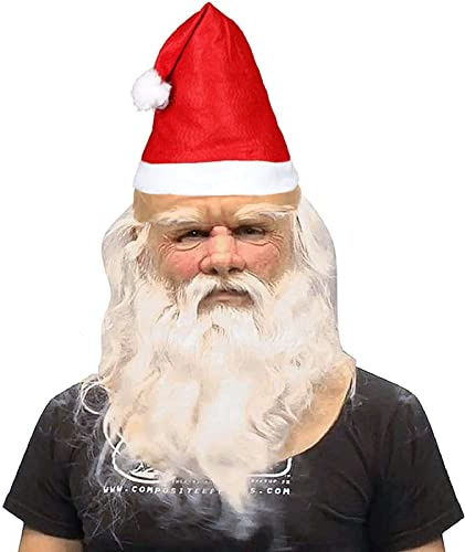 NEMMXUB Weihnachtsmann Maske - Nikolausmaske mit Rauschebart+Perücke+ Augenbrauen + Mütze Weihnachtsmannmaske Nikolaus Maske Weihnachtsmaske Santa Claus Karnevalsmaske Kostüm für Weihnachten Cosplay