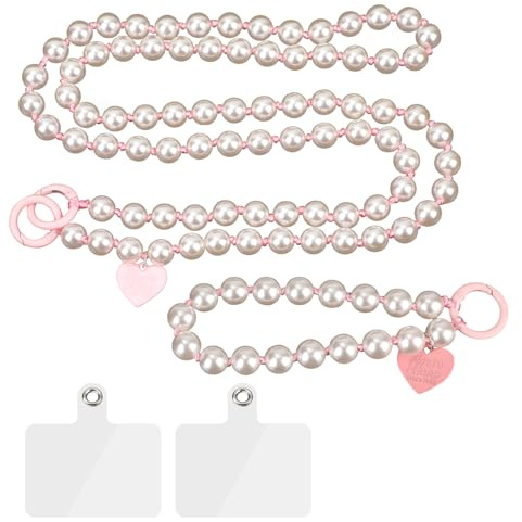 Gosknor 2 Stück Telefonkette Perlen, Süße Telefonanhänger Handyanhänger Perlen Rosa Perle Handy-Umhängeband Armband Anti-Verlust Telefonarmbandband für Tasche Geldbörse Schlüssel Telefonzubehör