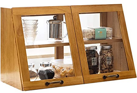 Massivholz japanischer Stil Kaffeeschrank Küche Aufbewahrungsschrank Weinschrank Regal mit Glastüren (Holzfarbe)