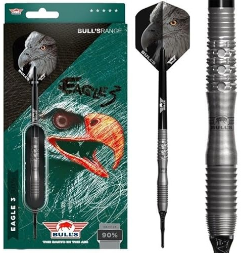 Bull's Eagle 3 90% Tungsten Softtip Dart - 20g | Gerades Barrel mit Shark Grip und Griffmulde