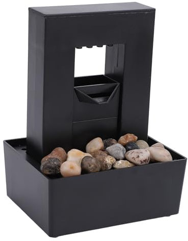 USB Powered Waterfall Fountain, Polished Pebbles with LED Lights, Compact Decorative Indoor Fountain for Home or Office, Irregular Stones with Tranquil Glow, Small Size