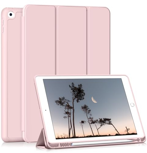 HMTDIYOU Hülle für iPad 9./8./7. Generation 10,2 Zoll, Rosa | Schutzhülle mit Stifthalter für iPad 9. 8. 7. Gen 2021 2020 2019, Automatisches Schlafen/Aufwachen, Weiche Silikon Hülle