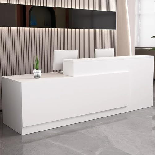 LYXWGRZD Empfangstheke, Empfangstresen mit abschließbaren Schubladen, moderner Rezeptionstisch, Rezeptionstheke, geeignet for die Lobby des Büroempfangsraums und verschiedene Geschäfte(White L,140cm/5