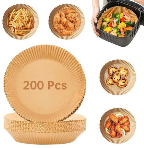 Xsybegdlk 200 Stück Backpapier für Heißluftfritteuse,16-20 CM Backpapier Airfryer Luftfritteuse Pergamentpapier Rund mit Airfryer Ninja für Philips Cosori Tefal, für Bratpfanne, für Ofen