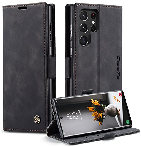 GerlWorld Hülle für Samsung S23 Ultra, Leder Klapphülle Wallet, Schwarz | PU-Leder Wallet Case mit Kartenfächern, Standfunktion und stoßfester TPU-Schale – für Alltag, Arbeit und Reisen.
