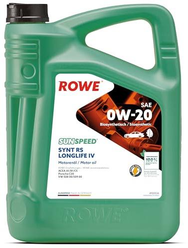 ROWE SUNSPEED SYNT RS LONGLIFE IV SAE 0W-20, 5 Liter, Mehrbereichs-Motorenöl | Mehrbereichs-Motoröl biosynthetisch für Pkws mit verlängertem Wartungsintervall, Art. Nr. 4920036