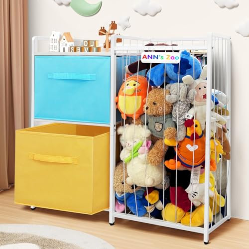 HONTIUS Organizador Peluches, 187L Hierro Baúl Juguetes Infantil Zoo con Etiqueta de Nombre Elástica de Bricolaje, Baul para Juguetes Almacenaje para Osito Habitación de Niños, Sala de Juegos