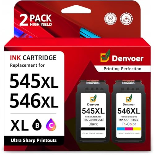 Denvoer PG-545XL CL-546XL Cartuchos de Tinta Remanufacturado para Canon 545 546 XL para Pixma TS3350 TS3150 TS3450 TS3351 MG2550S MG2550 MG2950 TR4650 TR4550 TR4551 MX495 (Negra y Color)