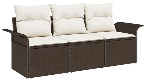 vidaXL Soffset med kudde 3 pcs Brun och Kräm konstrotting, Modern modulkampanjsoffa, lätt rattansoffa, UV-resistent utomhusmöbel, stiliga terassmöbler