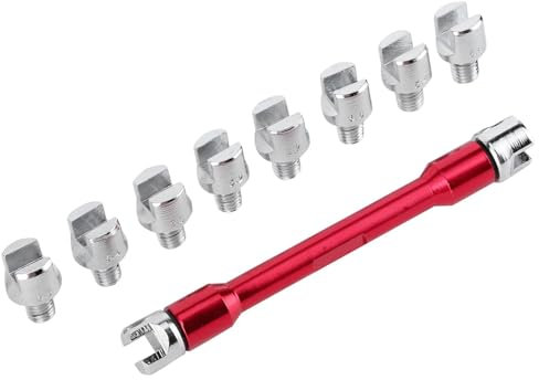 ZenithAur Motorrad Speichenschlüssel -Set, einstellbares Motorrad -Speichenwerkzeug mit Einer Länge von 93 mm / 3,7 Zoll und 10 austauschbaren Spitzen für die meisten Motorrads (C (rot))