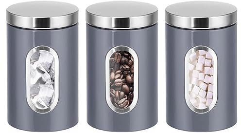 Juego de Tres recipientes metálicos para Alimentos con Tapa Transpirable, Resistentes y duraderos, Aptos para Guardar Pan, té y Cereales, portátil y hermético.(Gray)