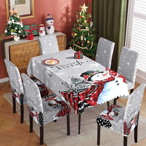Generisch Stuhlhussen 6er Set Grau Stretch Hussen Für Stühle, Abnehmbarer Waschbarer Stuhlüberzüge,Stuhlbezug Für Haus, Küche,Esszimmerstühle Mit 140X210Cm Tischdecke