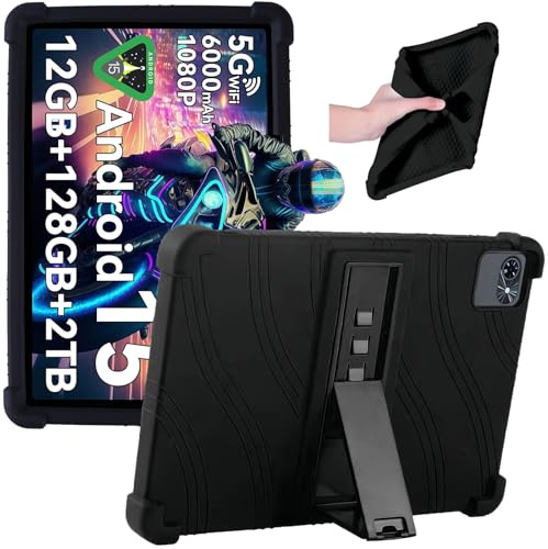 Junfire Silicone Case for TABWEE T80 10.5/10.1 Android 16/15 Tablet Black | Case with Kickstand for TABWEE T80 10.5 Inch 2026/2025 / Blackview Tab 70/30/8/7 WIFI 10.1 Inch 2024/2023 Tablet
