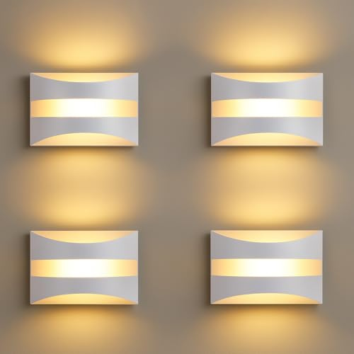 Homefire LED Wandleuchte Innen Wandlampe 4ER 5W Weiß Modern Design | Wandbeleuchtung Wohnzimmer 3000K Up and Down Leuchten Flur Lampe Wand Aus Metall+Acryl Wandlicht für Schlafzimmer Treppenhaus