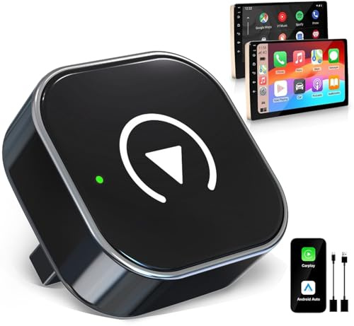 Adaptateur CarPlay sans Fil 2 en 1 pour Apple CarPlay & Android Auto, Bluetooth 5.0, Plug and Play, Connexion Rapide Stable, Compatible avec iOS 12+/Android 11+et Autos à partir de 2016 (Noir)