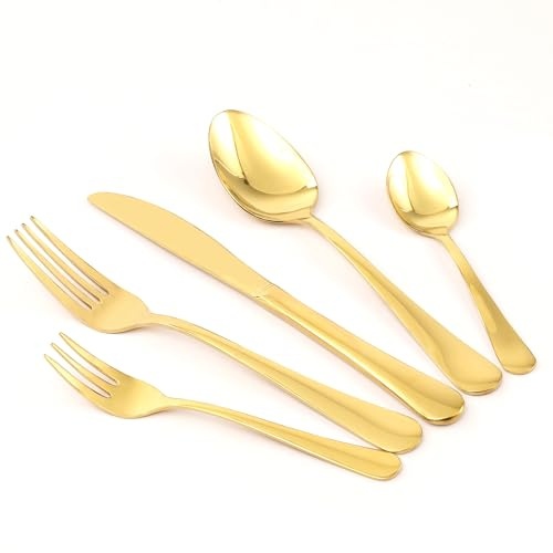 TANTOMI Edelstahl-Besteck Set 6 Personen, 30-teiliges Essbesteck mit Monobloc-Messern, spülmaschinenfest, ideal für Restaurant, Hochzeit und Party, Gold