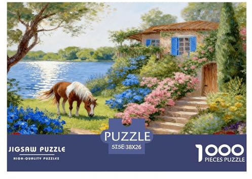 Puzzle Coursier 1000 Pièces pour Adultes Et Enfants, Jeu De Société Convivial, Casse-tête Cottage Buisson Fleuri, Décoration Intérieure, Cadeau Famille 38x26cm/1000pcs