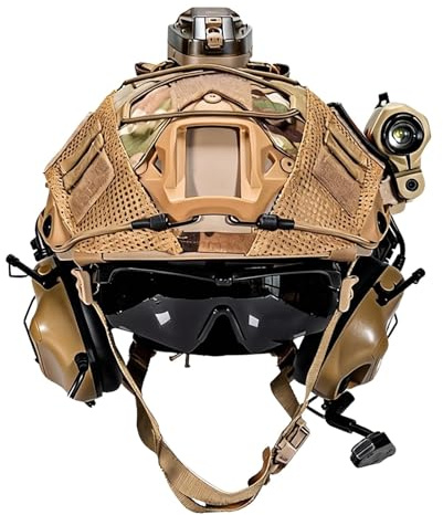 LZAQHMT Casco Táctico Fast para Airsoft con Auriculares Comunicación, Luces Señalización Respuesta Rápida, Linterna Y Gafas Antivaho para Cosplay Paintball