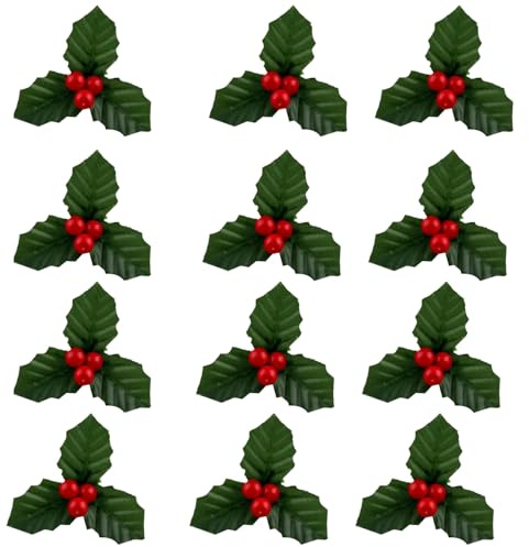 SHINEOFI 50 Steli Bacche di Agrifoglio Artificiali Rosse con Foglie Verdi 7 CM Decorazioni Natalizie per Ghirlande Centrotavola e Riempitivi per Vasi Rami Decorativi per Feste e Alberi
